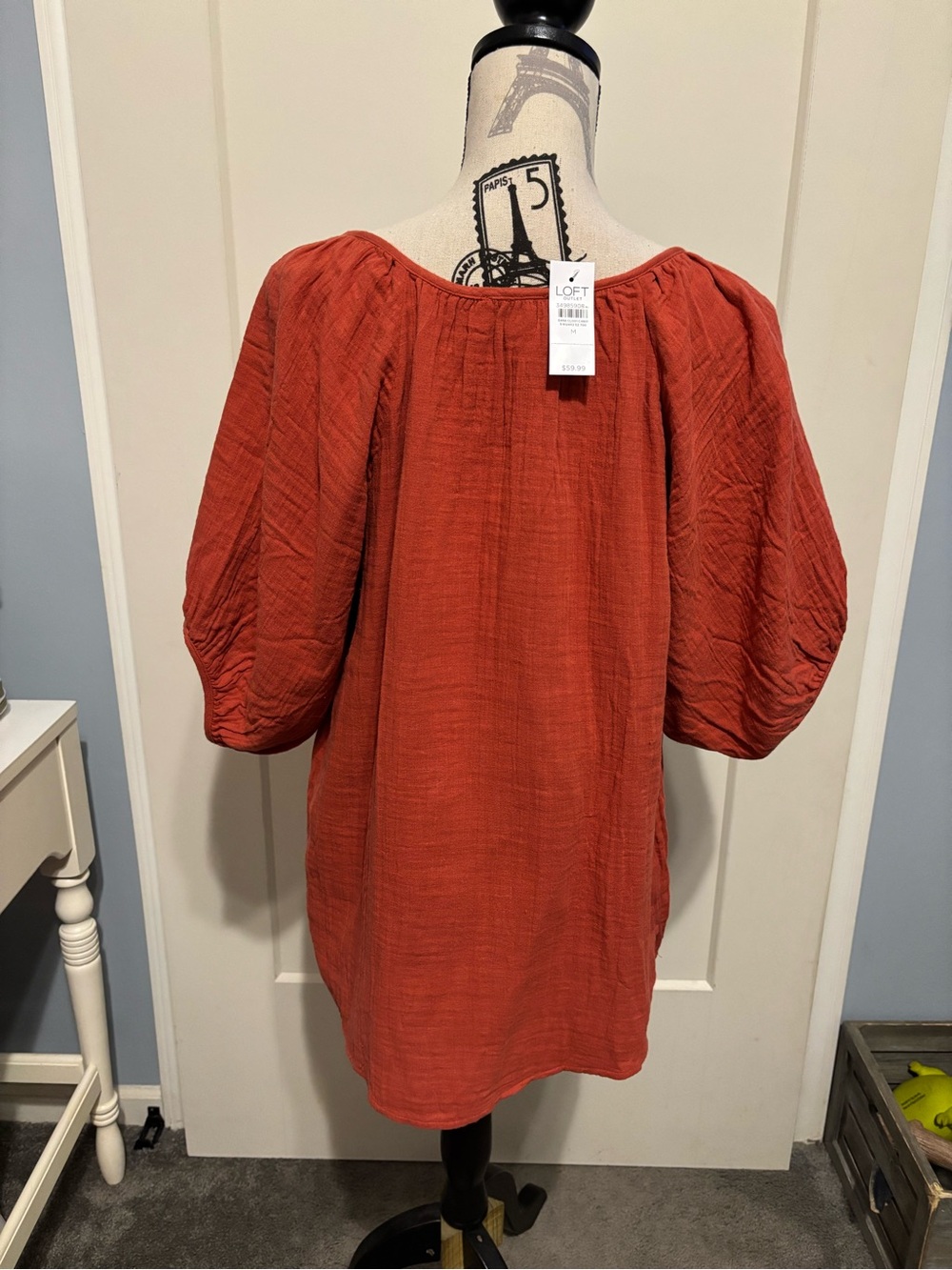 🍃SALE🍃LOFT Women's Rust Split-Neck Peasant Top - Picture 2 of 4